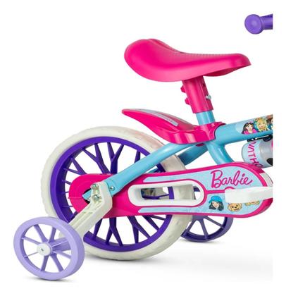 Imagem de Bicicleta Aro 12 Infantil Azul e Rosa Barbie Meninas Nathor