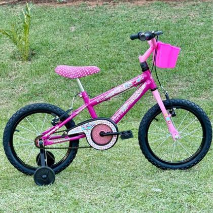 Imagem de Bicicleta Aro 16 Infantil Feminina Stone Rosa Com Rodinha Pink Com Rosa