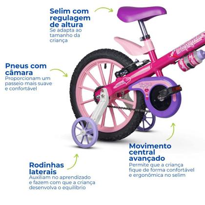Imagem de Bicicleta Aro 16 Pink Cestinha Menina Com Rodinha Infantil