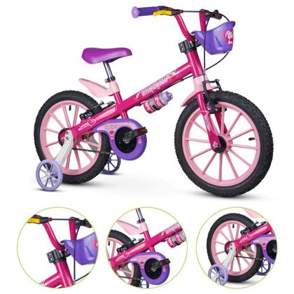 Imagem de Bicicleta Aro 16 Pink Cestinha Menina Com Rodinha Infantil