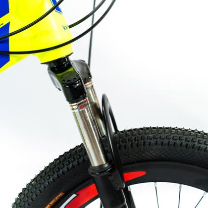 Imagem de Bicicleta Aro 20 Bike 21 Vel Marchas MiniTrail Freio a Disco Quadro Aço Carbono Cor Amarelo Azul - WCT FITNESS