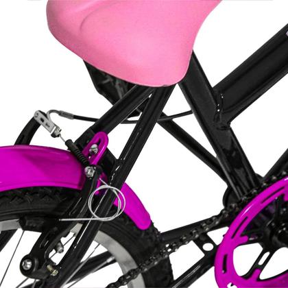 Imagem de Bicicleta Aro 20 Feminina Infantil De 6 A 13 Anos com Roda de Apoio e Cadeirinha Boneca - Preto/Rosa