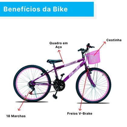 Imagem de Bicicleta Aro 24 C/cestinha Forss Anny 18 Marchas Violeta