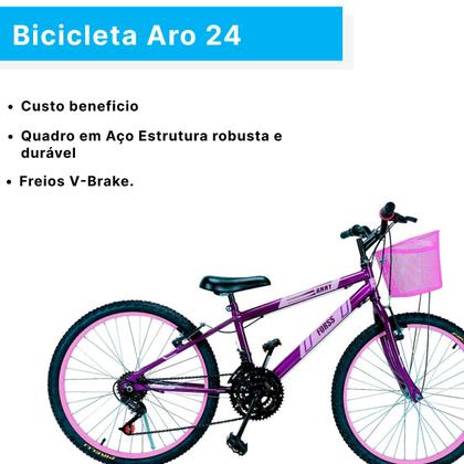Imagem de Bicicleta Aro 24 C/cestinha Forss Anny 18 Marchas Violeta