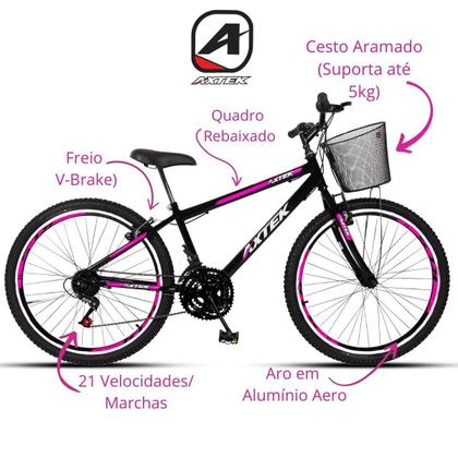 Imagem de Bicicleta Aro 26 Axtek Sport Gold Rebaixado V-Brake Mtb 21V Feminina
