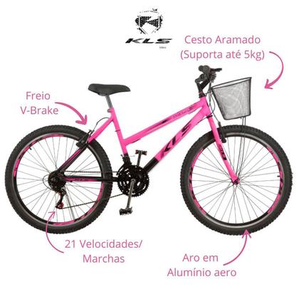 Imagem de Bicicleta Aro 26 Kls Sport Gold Freio V-Brake Mtb 21 Marchas Bicolor Feminina