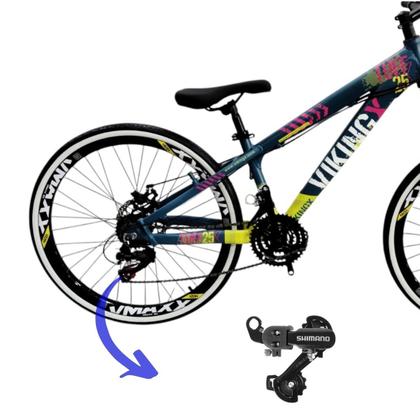 Imagem de Bicicleta Aro 26 Vikingx Aluminio Tuff 25 Mtb 24v Cambio Shimano Dianteiro Traseiro Freio Disco