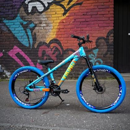 Imagem de Bicicleta Aro 26 Vikingx Azul Laranja Tuff X25 Freeride Câmbios Shimano 21v Freio Hidraulico Aros Vmaxx Pneu Flame Azul