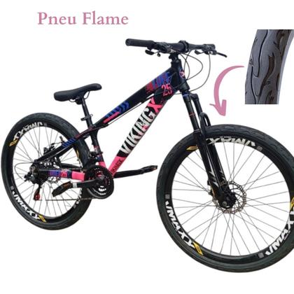 Imagem de Bicicleta Aro 26 Vikingx Tuff 25 Aluminio 21 Velocidades Freio Disco Mecanico Pneu Balão Flame
