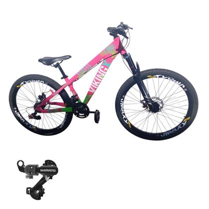Imagem de Bicicleta Aro 26 Vikingx Tuff 25 Cambio Shimano Traseiro 24v Mtb Freeride Unissex Aluminio Freio Disco