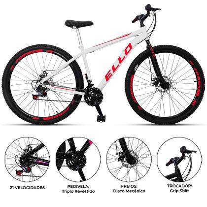 Imagem de Bicicleta Aro 29 Freio à Disco 21 M Velox Branca/Vermelho - Ello Bike