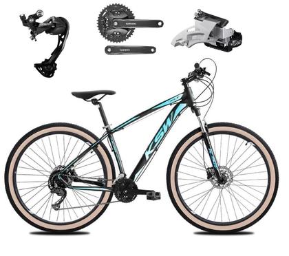 Imagem de Bicicleta Aro 29 Ksw Xlt Alumínio Câmbio Traseiro Shimano Alívio e Altus 27v Freio Hidráulico Garfo Com Trava Pneu com Faixa Bege - Preto/Azul