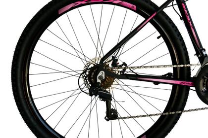 Imagem de Bicicleta Aro 29 Ksx Sd7 Feminina 21v Cabos Internos Alumínio Freios a Disco Garfo Suspensão Preto/Rosa