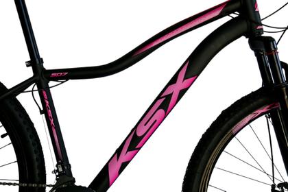 Imagem de Bicicleta Aro 29 Ksx Sd7 Feminina 21v Cabos Internos Alumínio Freios a Disco Garfo Suspensão Preto/Rosa