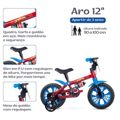 Imagem de Bicicleta Bike Homem Aranha Rodinha Meninos 3 a 5 Anos Azul/Vermelho