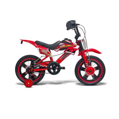 Imagem de Bicicleta Bike Moto Cross Uni Toys Vermelha Aro 16 Com Rodinhas Freios V-Brak Bmx Até 60Kg