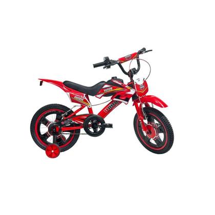 Imagem de Bicicleta Bike Moto Cross Uni Toys Vermelha Aro 16 Com Rodinhas Freios V-Brak Bmx Até 60Kg