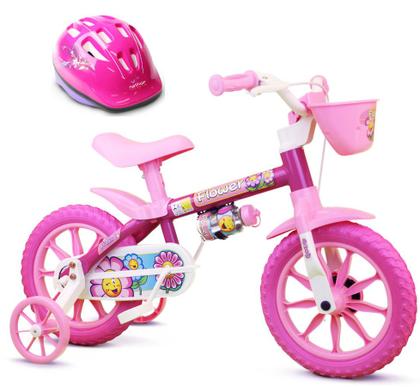 Imagem de Bicicleta Criança De 3 A 5 Anos Aro 12 Menina Flower Com Capacete Nathor