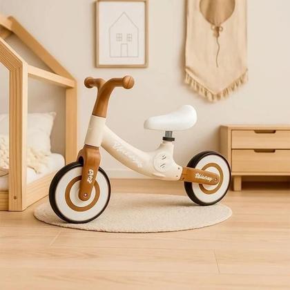Imagem de Bicicleta de Equilíbrio Infantil sem Pedais Marrom com Estampa Florais  Assento Ajustável, Estrutura Leve e Resistente, Crianças a partir de 3 anos