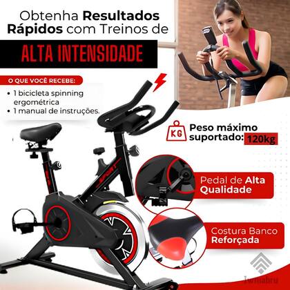 Imagem de Bicicleta Ergométrica Fitness Spinning Cor Preto E Vermelho Treino em Casa e Academia