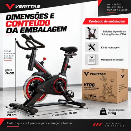 Imagem de Bicicleta Ergométrica Spinning Verittas VT06 Resistência Mecânica Volante 6kg Display LCD Guidão