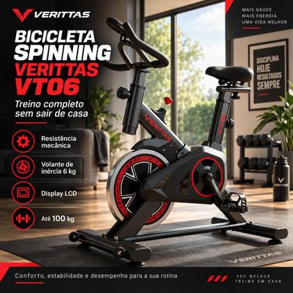 Imagem de Bicicleta Ergométrica Spinning Verittas VT06 Resistência Mecânica Volante 6kg Display LCD Guidão