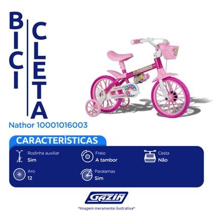 Imagem de Bicicleta Infantil Aro 12 Freio Tambor 1 Marcha Cestinha Nathor