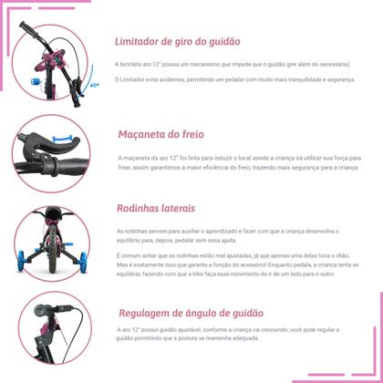 Imagem de Bicicleta Infantil Aro 12 Nathor Charm Rosa Menina 1 a 4 Anos