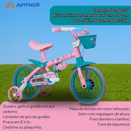 Imagem de Bicicleta Infantil Aro 12 Nathor Charm Rosa Menina 1 a 4 Anos