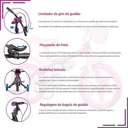 Imagem de Bicicleta Infantil Aro 12 Nathor Flower Rosa Menina 1 a 4 Anos