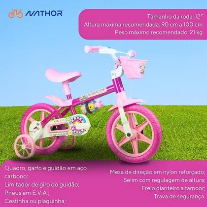 Imagem de Bicicleta Infantil Aro 12 Nathor Flower Rosa Menina 1 a 4 Anos