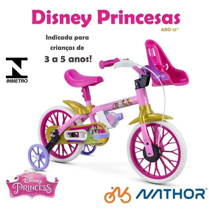 Imagem de Bicicleta Infantil Aro 12 Nathor Princesas