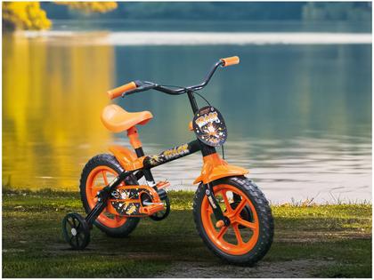 Bicicleta Infantil Aro 12 Track & Bikes Arco Iris Preto e Laranja com Rodinhas Imagem de Bicicleta Infantil Aro 12 Track & Bikes Arco Iris Preto e Laranja com Rodinhas