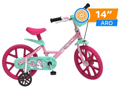 Imagem de Bicicleta Infantil ARO 14 Unicórnio com Cestinha e Rodinhas Laterais