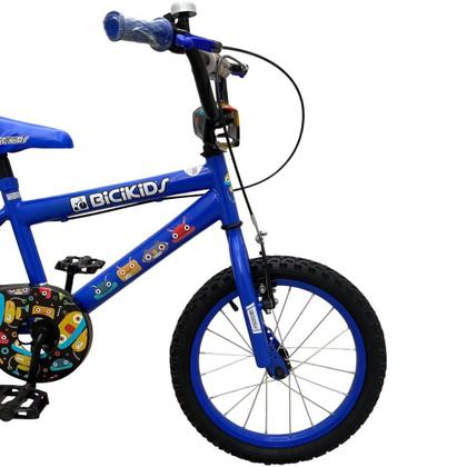 Imagem de Bicicleta Infantil Aro 16 Menino Bicikids Robo Resistente com Rodinhas Removíveis para Segurança e Diversão nas Aventuras