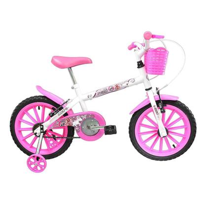 Imagem de Bicicleta Infantil Aro 16 Track Bike Pinky em Aço com Cestinha Rodinhas e Freio V-Brake