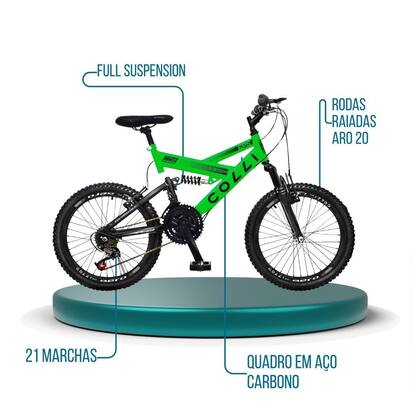 Imagem de Bicicleta Infantil Aro 20 Colli Gps Bike Full Suspensão 21v