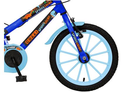 Imagem de Bicicleta Infantil Colli Spinossauro Aventuras Aro 16  Quadro Dupla Suspensão, Tamanho 12, Freio V-Break, Azul