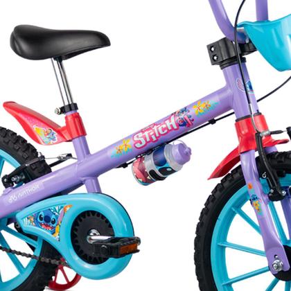 Imagem de Bicicleta Infantil com Rodinha aro 16 Stitch Menina Nathor Com Capacete