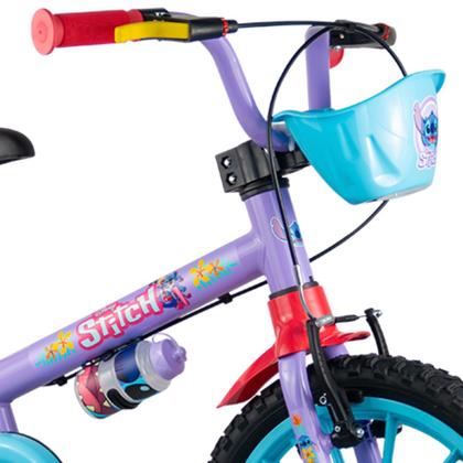 Imagem de Bicicleta Infantil com Rodinha aro 16 Stitch Menina Nathor Com Capacete
