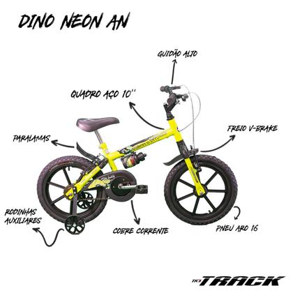 Bicicleta Infantil Dino Neon A16 com Garrafinha TK3 Track - Track Bikes Imagem de Bicicleta Infantil Dino Neon A16 com Garrafinha TK3 Track