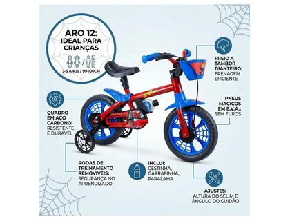 Imagem de Bicicleta Infantil Homem Aranha Aro 12 Nathor com Rodinhas