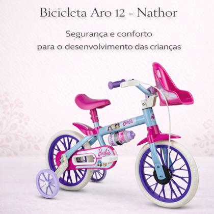 Imagem de Bicicleta Infantil Nathor Barbie com Rodinhas Laterais Aro 12