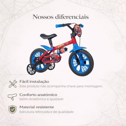 Imagem de Bicicleta Infantil Nathor Homem Aranha com Rodinhas Aro 12