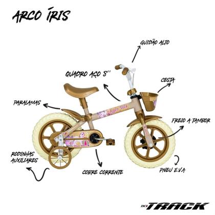 Imagem de Bicicleta Infantil Track Aro 12 em Aço com Rodinhas e Cestinha Arco Íris DB