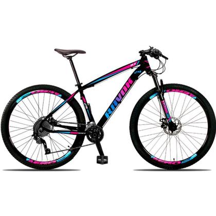 Imagem de Bicicleta Mountain Bike 21 Velocidades Alavanca Alumínio Azul e Rosa Quadro 17"