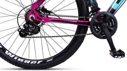 Imagem de Bicicleta mountain bike aro 29 off firefly 24 marchas azul rosa tam.17