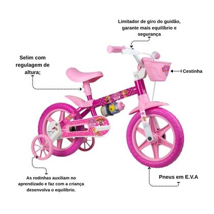 Imagem de Bicicleta Patrulha Canina Skye Aro 12 Passeio 4 Itens