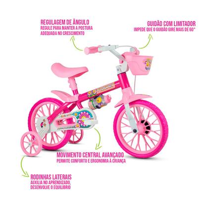 Imagem de Bicicleta Rosa Infantil Aro 12 Rodinhas Treinamento Passeio