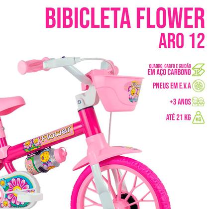 Imagem de Bicicleta Rosa Infantil Aro 12 Rodinhas Treinamento Passeio